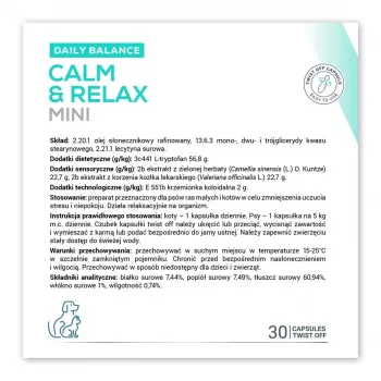 Raminamasis papildas VETEXPERT Calm&Relax Mini — 30 kapsulių mažiems šunims ir katėms, 100 g, be cukraus, be glitimo