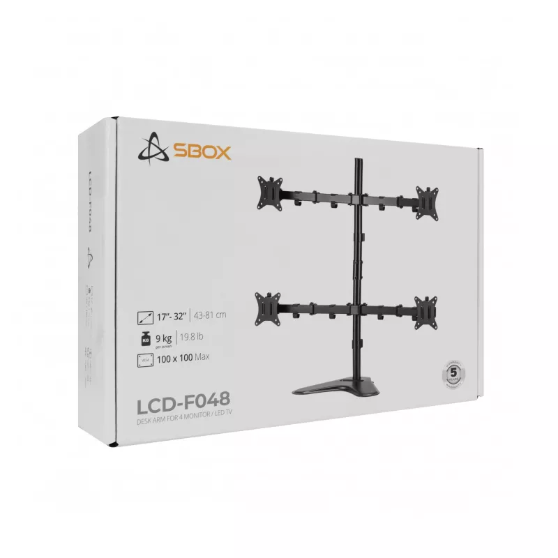 Sieninis laikiklis SBOX LCD-F048-2 4 ekranams 17–32 colių, VESA 100×100, 4×9 kg