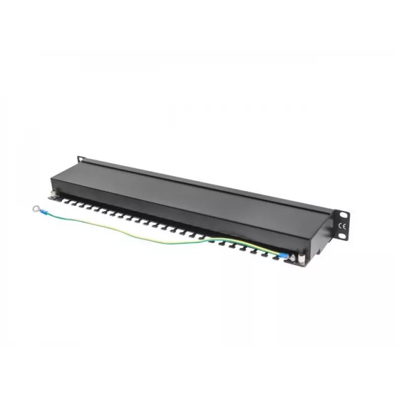Patch panel 1U LANBERG PPS5-1024-B — 24 prievadų RJ-45 Cat5, metalinis, juodas, montavimui į stelažą