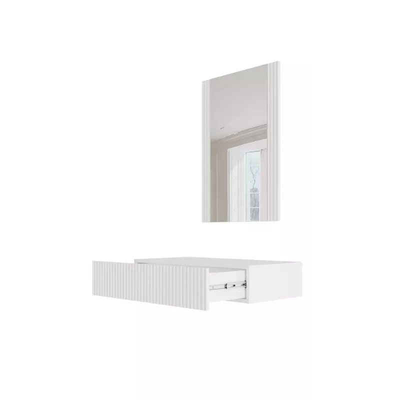 Tualetinis staliukas su veidrodžiu cama meble PAFOS 80×41.6×100 cm, baltas matinis, MDF rėmas, 1 stalčius