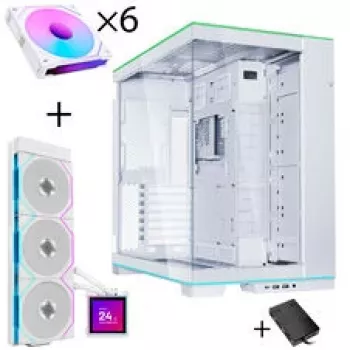 Lian Li O11 Dynamic EVO RGB PC korpuso rinkinys + HydroShift II LCD-S 360TL AiO + 6x UNI FAN SL-INF 120 Reverse Blade ventiliatoriai - Balta