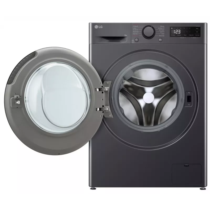 Skalbimo mašina LG F2WR508S2M – priekinė pakrova, 8 kg, 1200 aps./min., A energijos klasė, 60×48 cm, LED, vidurio juoda