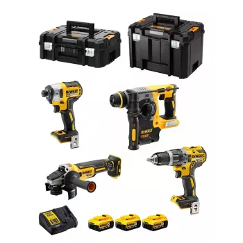 Belaidis kombinuotas įrankių rinkinys DeWalt DCK422P3T-QW 18V 5Ah (3 akumuliatoriai), gręžtuvas/suktuvas DCD796, smūginis gręžtuvas, šlifuoklis, SDS Plus rotacinis plaktukas, dėžės TSTAK
