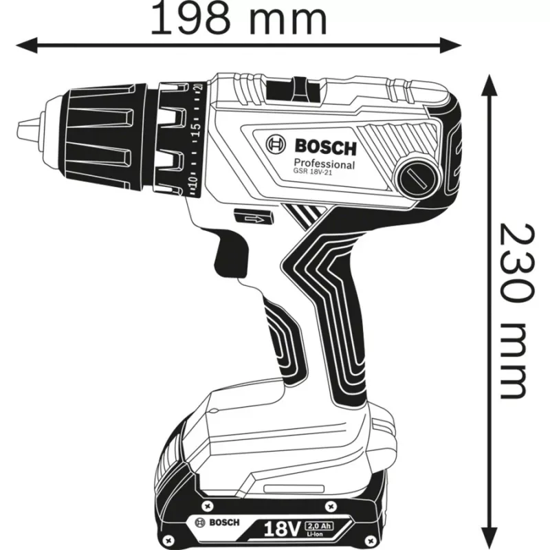 Bosch GSR 18V-21 Professional gręžtuvas 1800 RPM 1,2 kg juoda, mėlyna