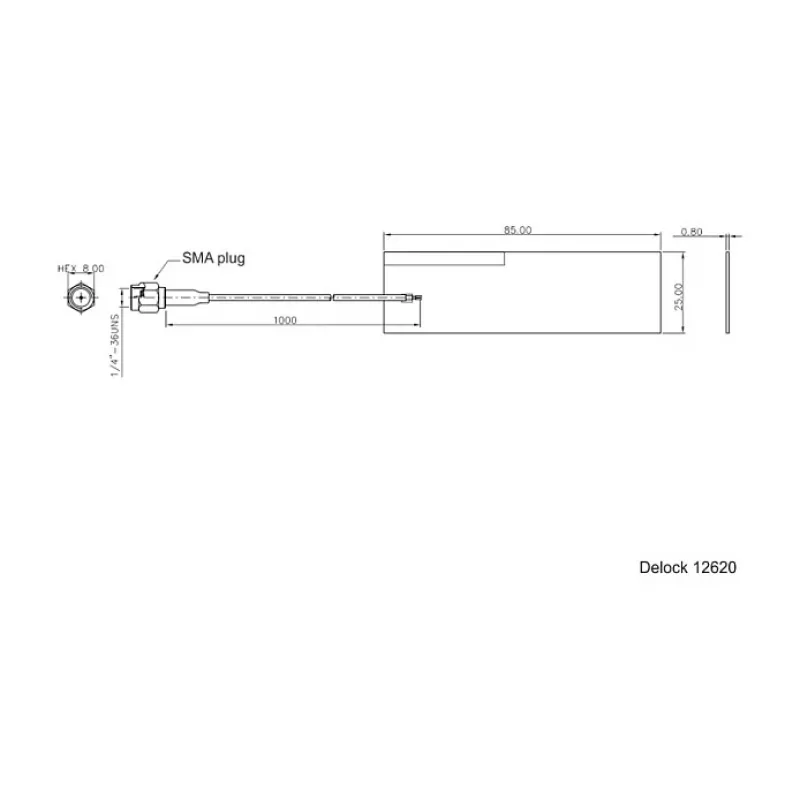Antena DeLOCK 12620 NB-IoT LPWAN, 2 dBi, SMA vyriška, 1 m