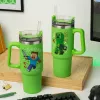 Paladone Minecraft Green 900ml izoliuotas puodelis su šiaudeliu