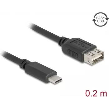 USB laidas DELOCK 81534 — USB C į USB A, USB 2.0, 0,2 m, juodas