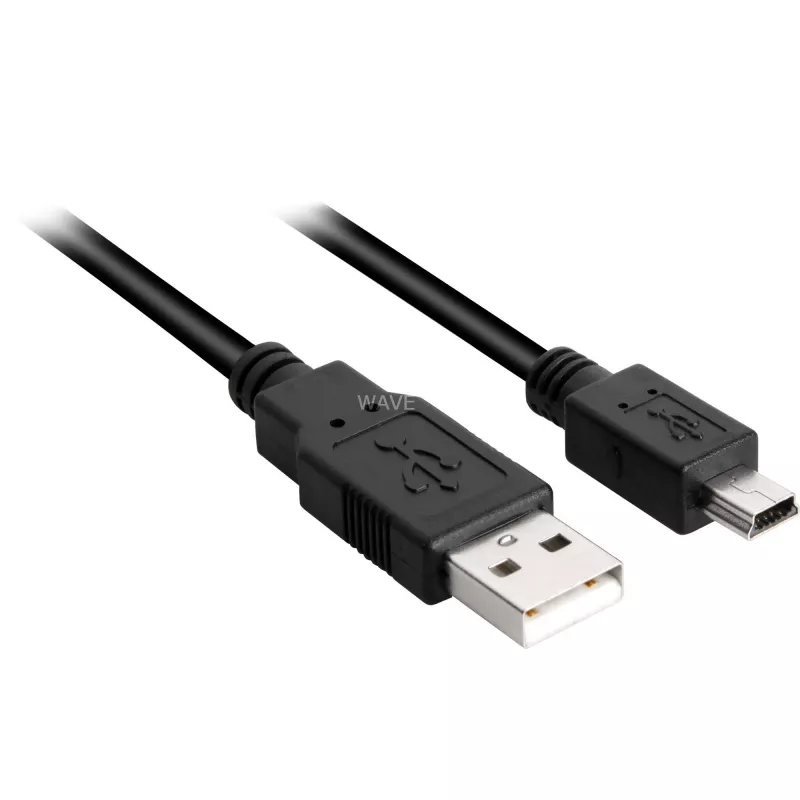 USB 2.0 laidas, USB-A kištukas > Mini-USB kištukas (juodas, 1,0 m, dvigubai ekranuotas)