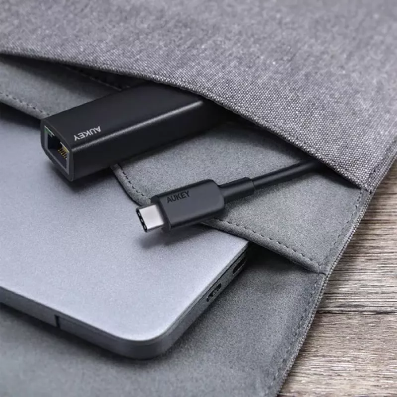 Aukey CB-A30 USB-C į Gigabit RJ45 eterneto adapteris 10/100/1000 Mbps, USB 3.0, aliuminis, LED indikatoriai