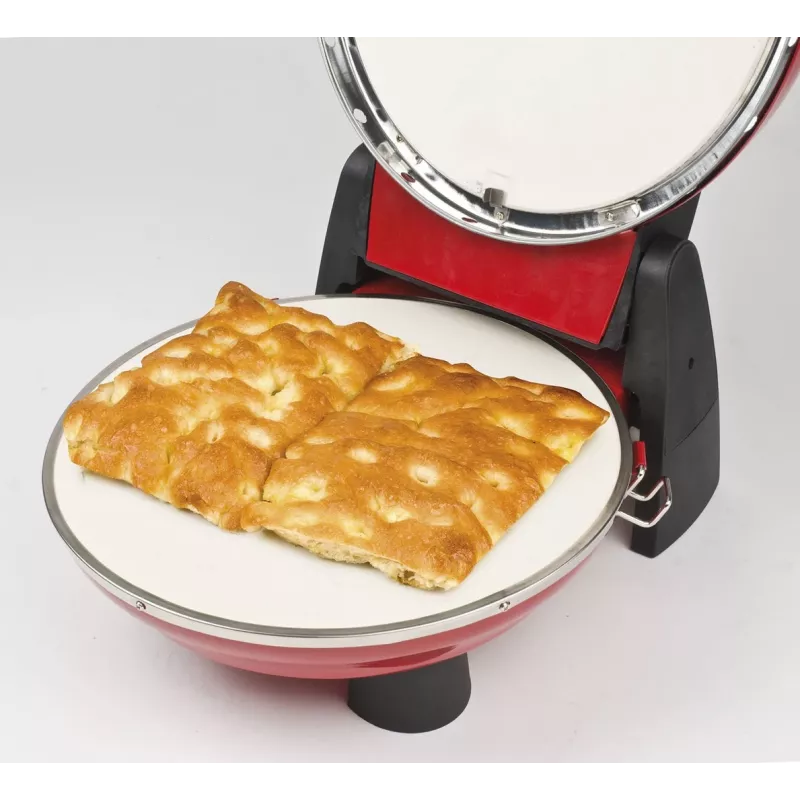 Picos kepimo aparatas G3FERRARI G10032 — 1200 W, akmens kepimo paviršius, maks. 400 °C, 31 cm pica, mechaninis laikmatis, raudonas