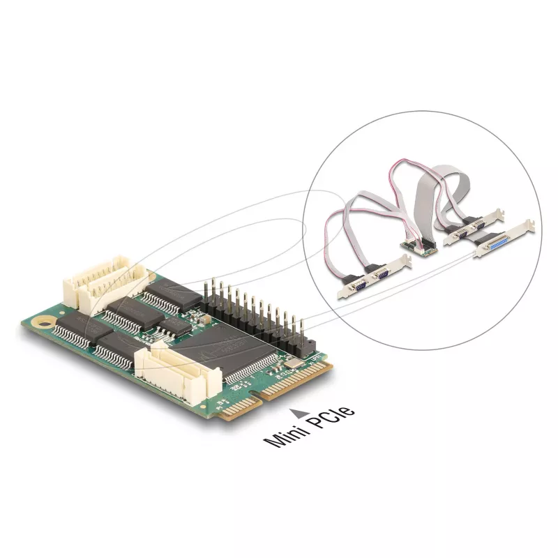 Vidinė Mini PCIe sąsajos plokštė DELOCK 95279 — Serial RS-232, 460.8 Kbit/s, FIFO 256 B