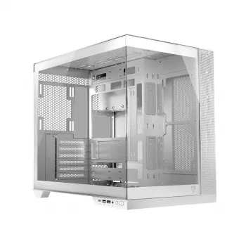 Korpusas MODECOM Volcano Panorama Midi Tower baltas – micro ATX, grūdintas stiklas, ARGB, USB-C, palaiko GPU iki 400 mm