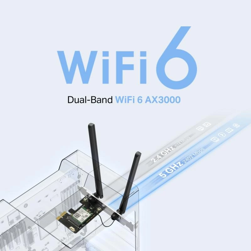 Mercusys WL-PCI AX3000 dviejų juostų „Bluetooth“ Express adapteris (MA80XE)