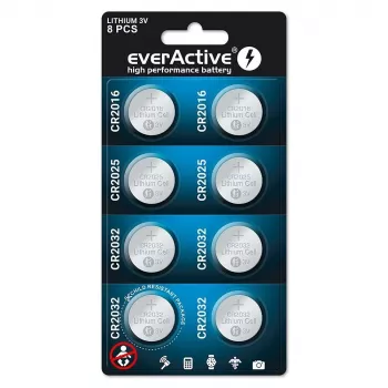 8 ličio baterijų rinkinys everActive 4 x CR2032, 2 x CR2025, 2 x CR2016