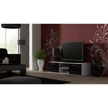 Cama Meble SOHO 140 TV komoda, balta/juoda blizgi