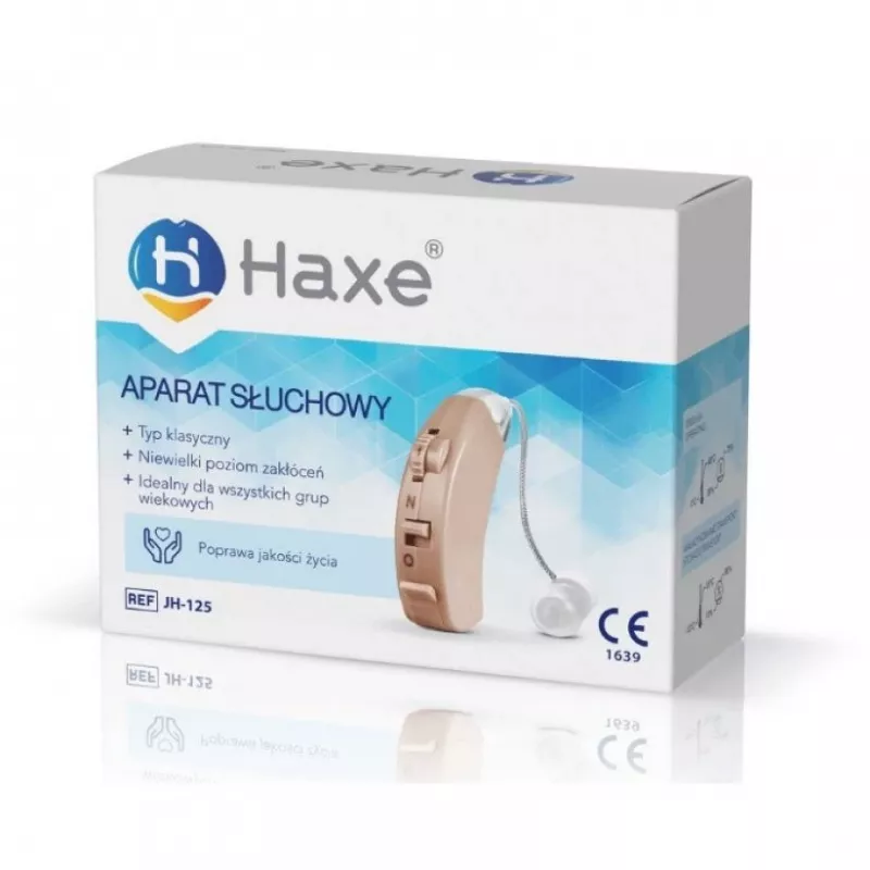 Haxe JH-125 ausies stiprintuvas, įdedamas į ausį, įkraunamas, smėlio spalvos, 4 garsumo lygiai, 45 dB stiprinimas