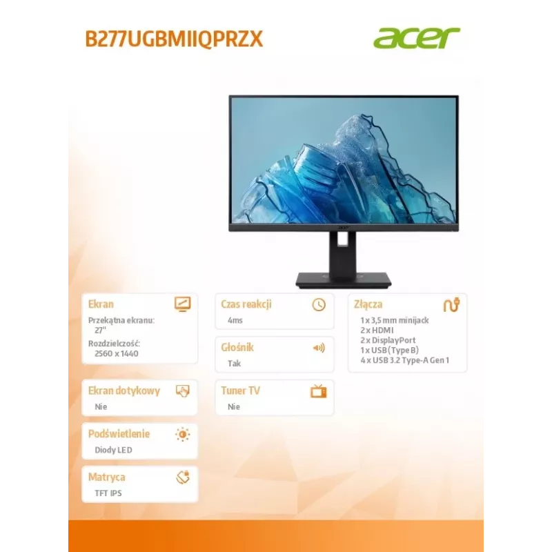 Monitorius Acer B277UG 27 colių IPS QHD