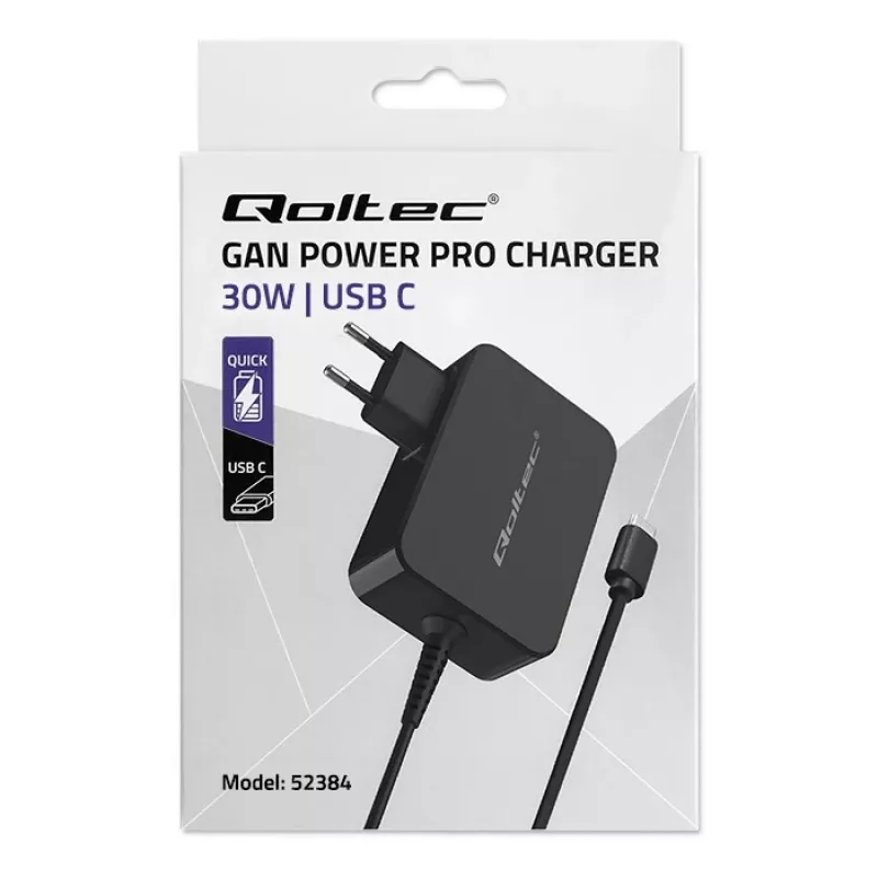 Maitinimo adapteris QOLTEC 52384 GaN 30W išėjimas 5–20V USB įkroviklis