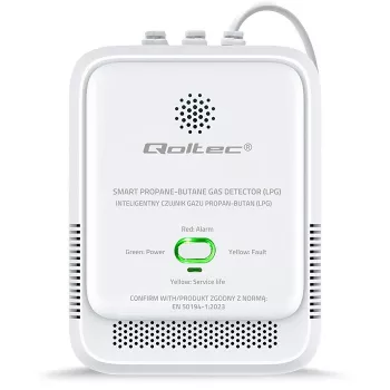 Dujų nuotėkio detektorius QOLTEC 52652 – propanui/butanui (LPG), 85 dB signalas, LED indikatorius