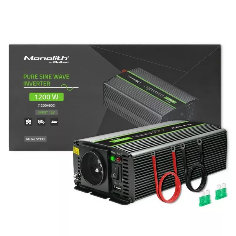 Automobilinis keitiklis Qoltec Monolith 1200 W Juodas 12 V