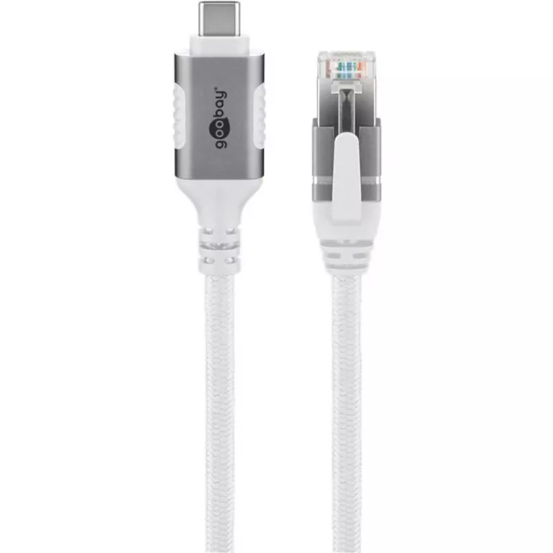 Tinklo kabelis Goobay 74180 USB C RJ-45 Cat6 10 m Baltas