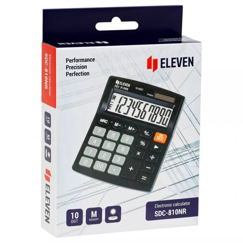 ELEVEN SDC-810NR skaičiuotuvas biurui, 10 skaitmenų ekranas, dvejopas maitinimas, juodas