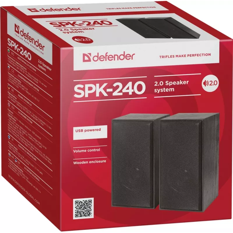 DEFENDER SPK-240 laidiniai staliniai garsiakalbiai, 2.0, 6 W RMS, USB maitinimas, 3,5 mm, juodi