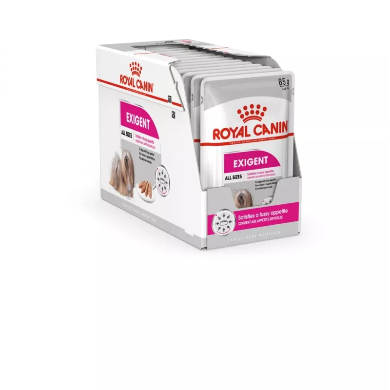 Šlapias šunų ėdalas Royal Canin Exigent Meat Universal 12×85 g — paukštiena, suaugusiems, išrankiems šunims