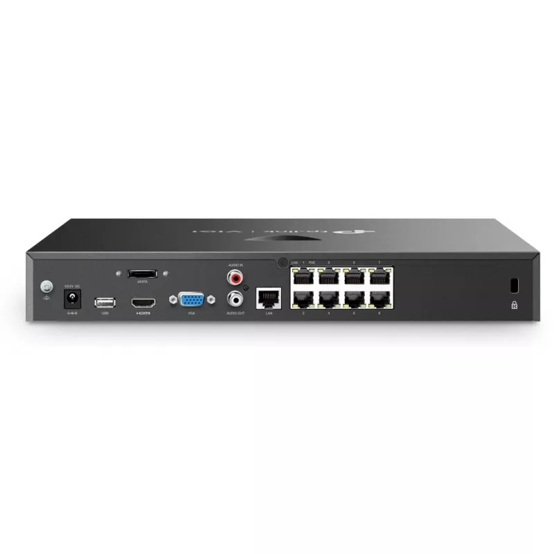 Tinklinis vaizdo registratorius TP-Link VIGI NVR2008H-8MP-2TB — 8 kanalų, 4K (3840×2160), 2 TB SATA HDD, 9× RJ-45, juodas