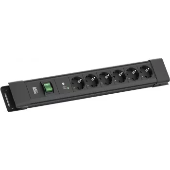 Maitinimo juosta Bachmann CONNECTUS 6×CEE 7/3, 1×SPD-Plus apsauga nuo viršįtampių, 1×jungiklis, 2,0 m laidas, juoda