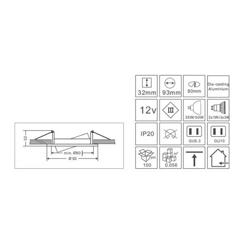 Synergy 21 LED Retrofit GU10 / GX5,3 lubinis įstatymo rinkinys D08-White