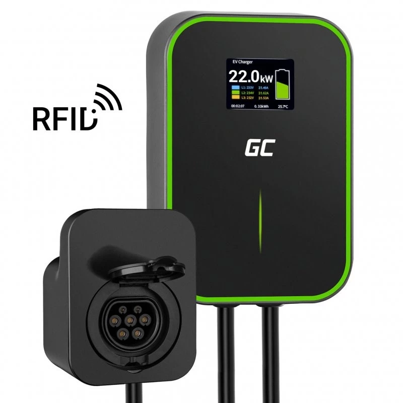 GREEN CELL WALLBOX EV POWERBOX 22KW su kištukiniu lizdu ir RFID