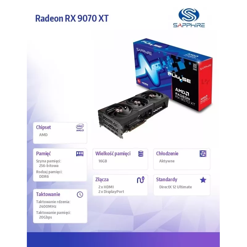 Vaizdo plokštė SAPPHIRE PULSE Radeon RX 9070 XT 16 GB GDDR6