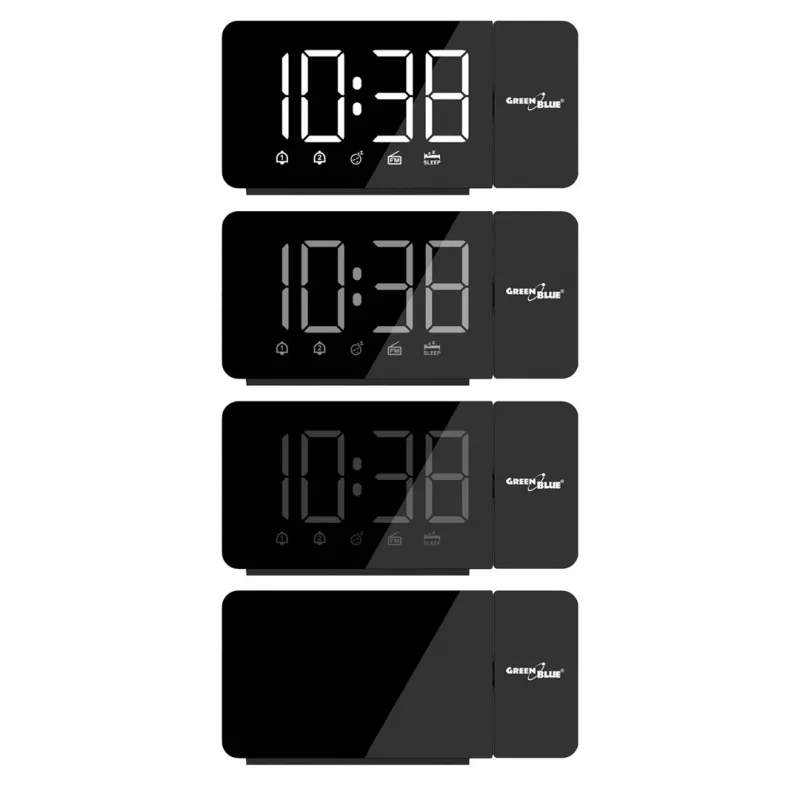 Skaitmeninis LED laikrodinis radijas GreenBlue GB172 su FM imtuvu, projektoriumi, termometru, USB 5V ir CR2032 maitinimu