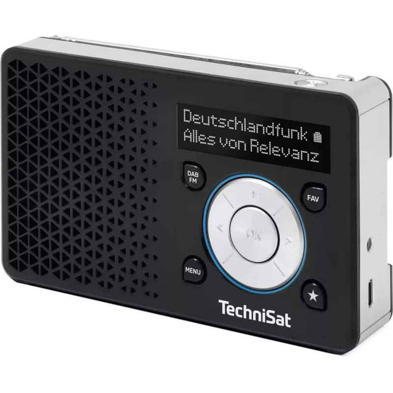 Nešiojamas radijo imtuvas TECHNISAT DIGITRADIO 1 A – DAB+/FM, OLED ekranas, USB-C, 3,5 mm ausinės, 1 W, juodas/sidabrinis