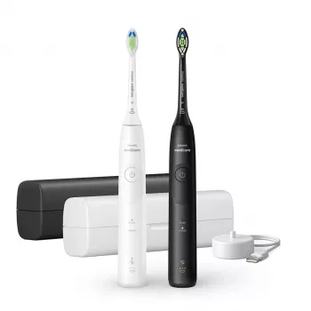 Įkraunamas soninis dantų šepetėlis Philips Series 5500 HX7119/02 — 2 rankenos, 2 šepetėlių galvutės, Li‑Ion baterija, Kasdienė priežiūra ir Balinimas