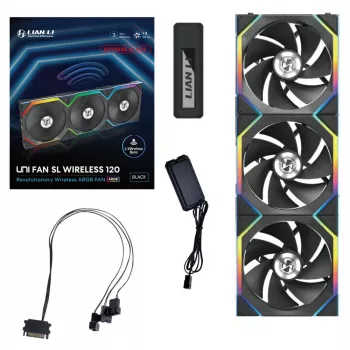 Lian Li UNI FAN SL-INF Wireless 120mm Reverse Blade ARGB korpuso ventiliatoriai 3 vnt. juodi