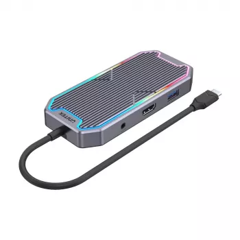 USB centras Unitek uHUB S7+ — laidinis USB 3.2 Gen 2 Type-C, 100 W PD, Gigabit Ethernet, 4K palaikymas, Space Grey