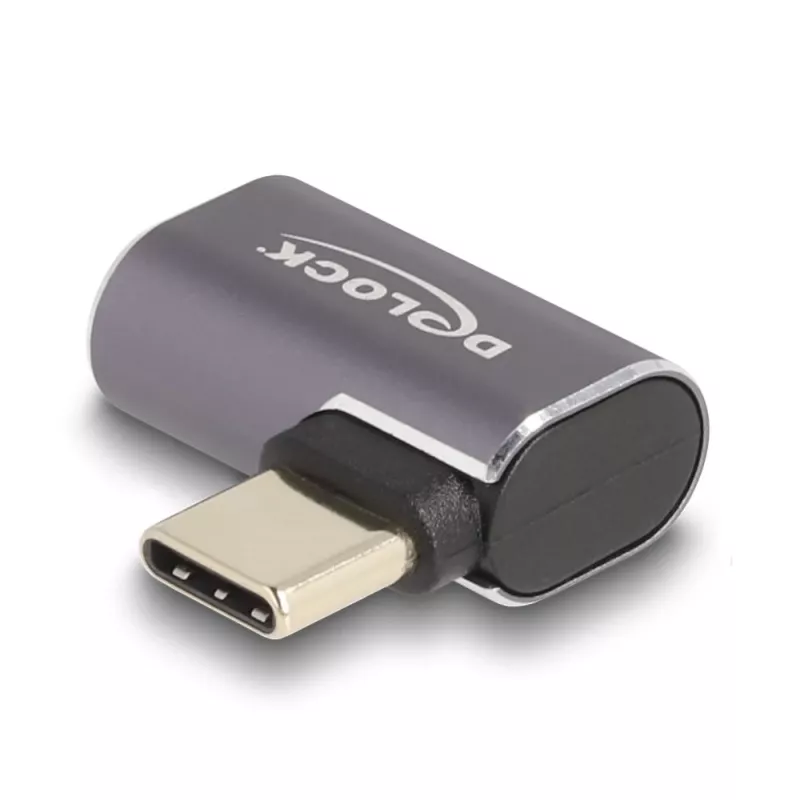 DeLOCK USB Adapter USB Type-C 40 Gbps PD 3.0 100 W kampuotas į kairę/dešinę 8K 60 Hz metalinis