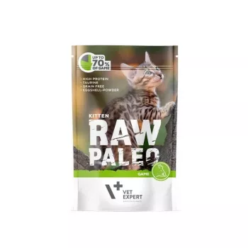 Šlapias kačiukų ėdalas VETEXPERT RAW PALEO Kitten Venison 100 g pakelis, be glitimo ir cukraus, tinka esant maisto alergijai