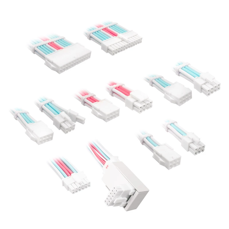 Prailginimo / adapterio rinkinys Kolink Core Pro 12V-2x6 Type 2 pintas prailginimas — Brilliant White/Neon Blue/Pure