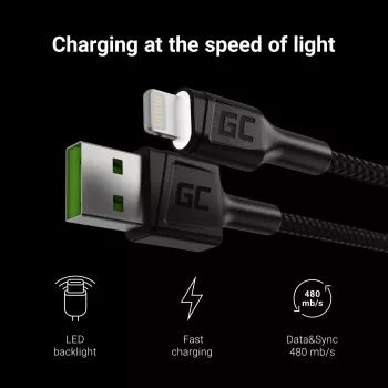 Green Cell KABGC05 Lightning laidas 1,2 m Juoda