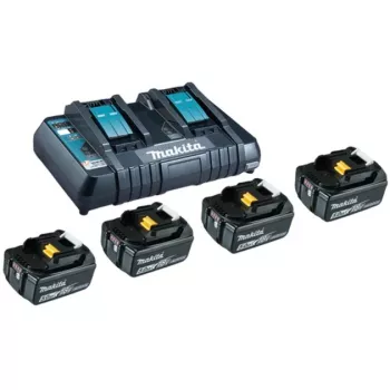 Makita akumuliatoriaus įkroviklis + 4 akumuliatoriai - Li-Ion - 5 Ah - 90 Wh - 2x akumuliatorių įkrovimas - skirtas Makita DEADML801, DEADML810, DHP482, DJN161, DJS101, DSS501, DTD171, DUC254, DVR450