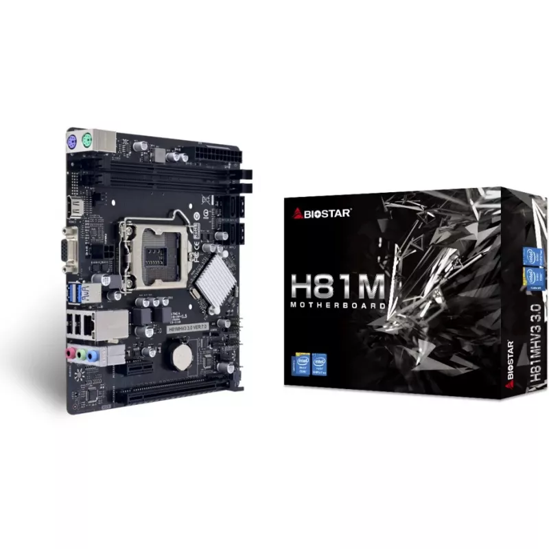 Motininė plokštė BIOSTAR H81MHV3 3.0 – Micro ATX, LGA 1150, Intel H81, 2x DDR3 DIMM (max 16 GB), SATA II/III, Gigabit LAN, HDMI, VGA