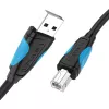 USB 2.0 A–B laidas Vention VAS-A16-B500, 5 m, juodas, kištukas–kištukas, 480 Mbps
