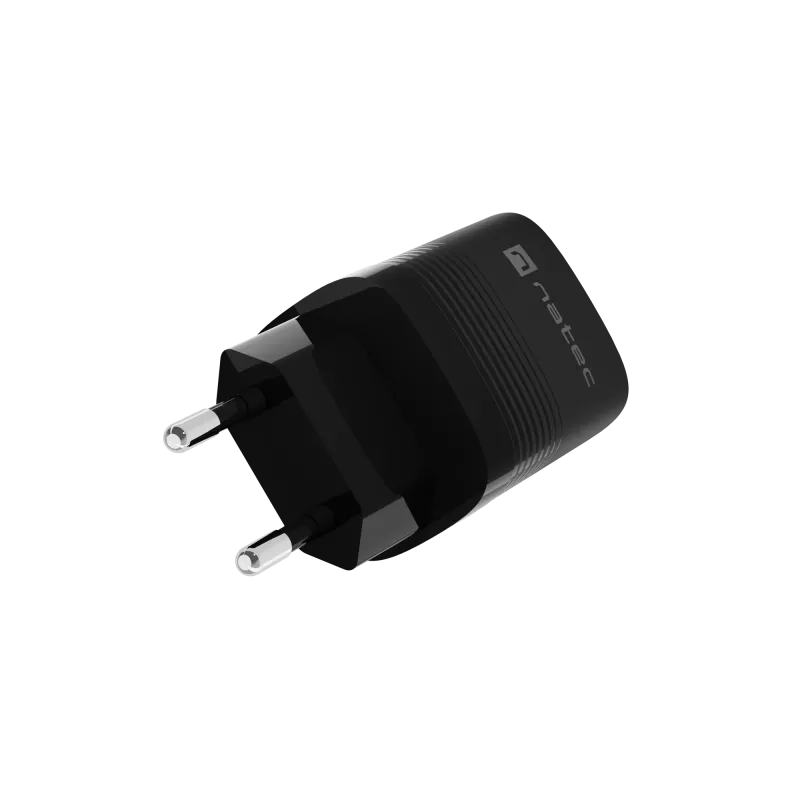 NATEC Ribera GaN NUC-2141 sieninis įkroviklis, 30W, USB-C PD 3.0 + USB-A QC 3.0, 110–240V, juodas