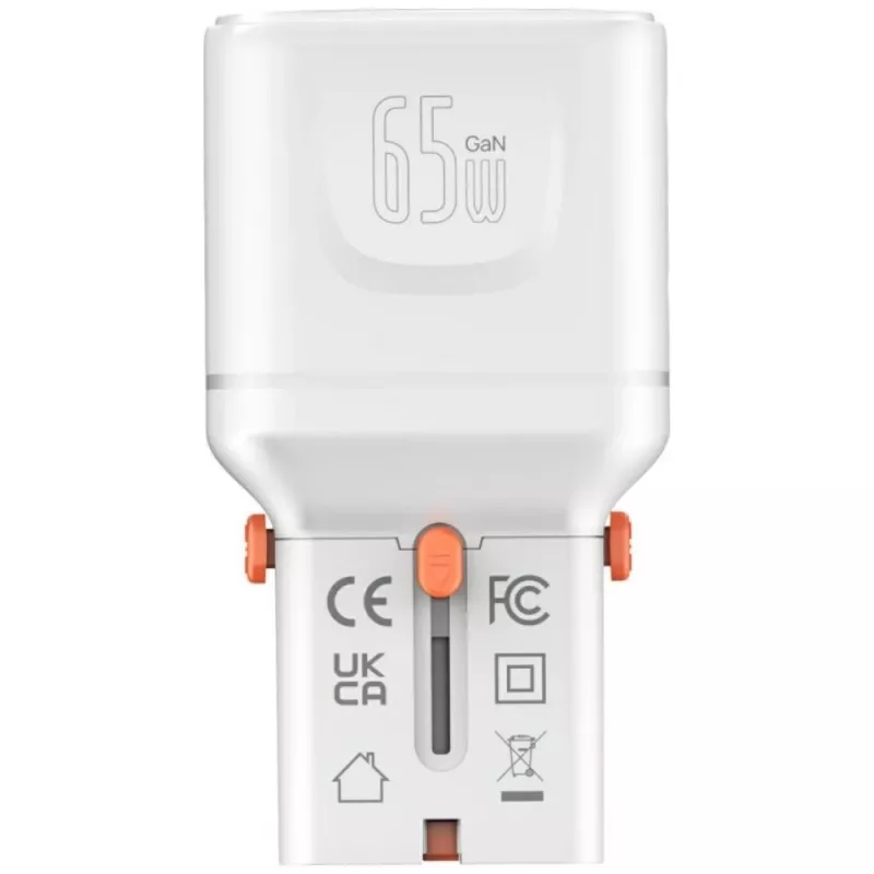 Pasaulinis kelioninis įkroviklis World 65W USB-C + USB-A baltas