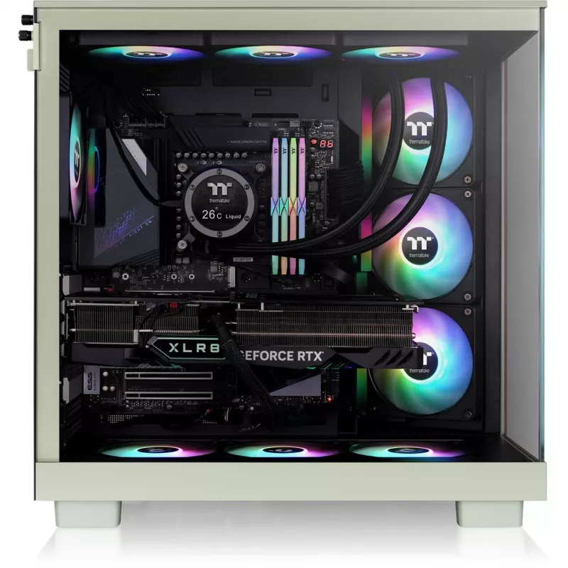 Korpusas Thermaltake View 380 XL WS ARGB, šviesiai žalias/medis, 2x grūdintas stiklas