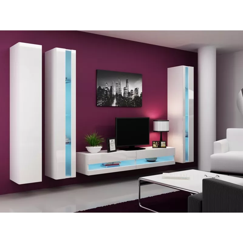 TV stovas cama meble VIGO NEW 30/180/40, baltas blizgus viršus, medžio drožlių plokštė, 1800×400×300 mm