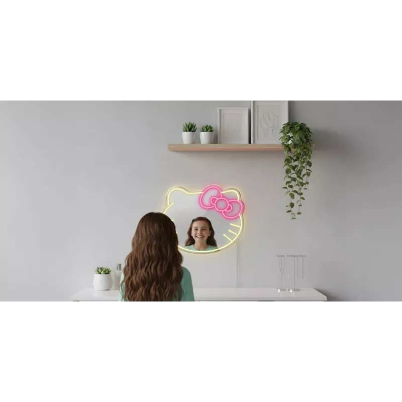 LED neoninis veidrodis MANTA MASNL129WH – katė su lankeliu, dekoratyvinis neoninis akcentas